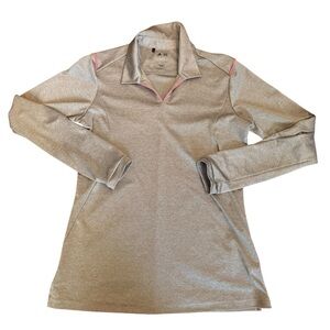 Adidas Golf Shirt Gray Gold Polo Long Sleeve Size S